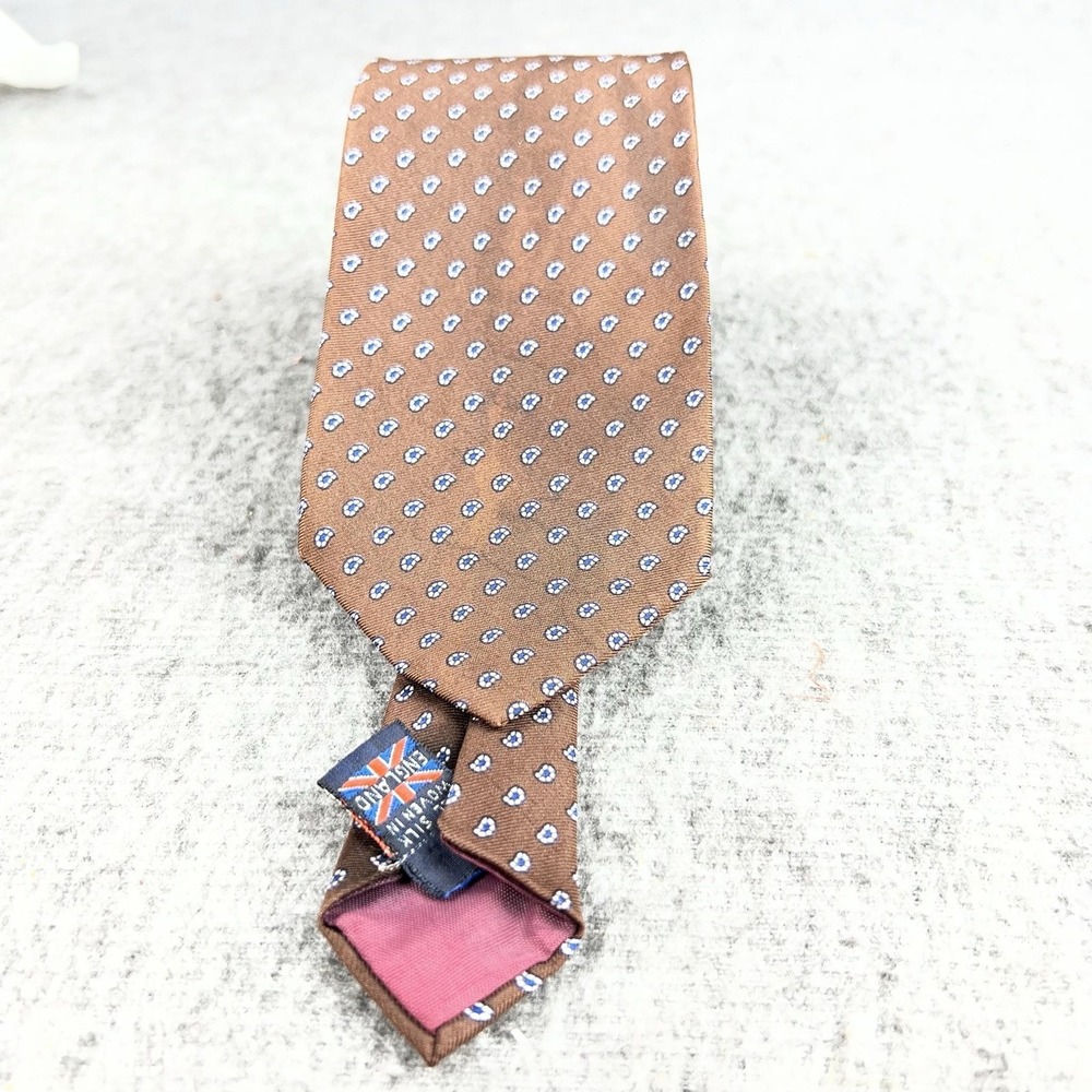 VTG Pride Of England Tie Mens One Size Brown All Silk Polka Dot England Necktie